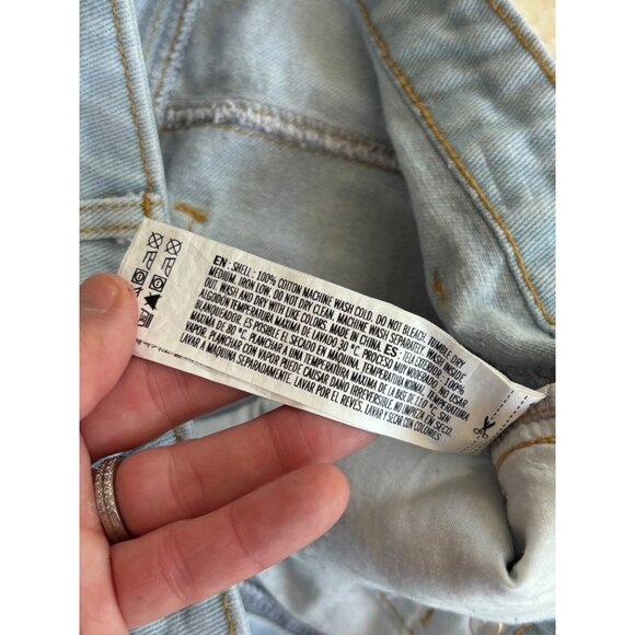 Forever 21 Light Blue Distressed Denim Mini Skirt With Frayed Hem & Pockets Size - Picture 6 of 6